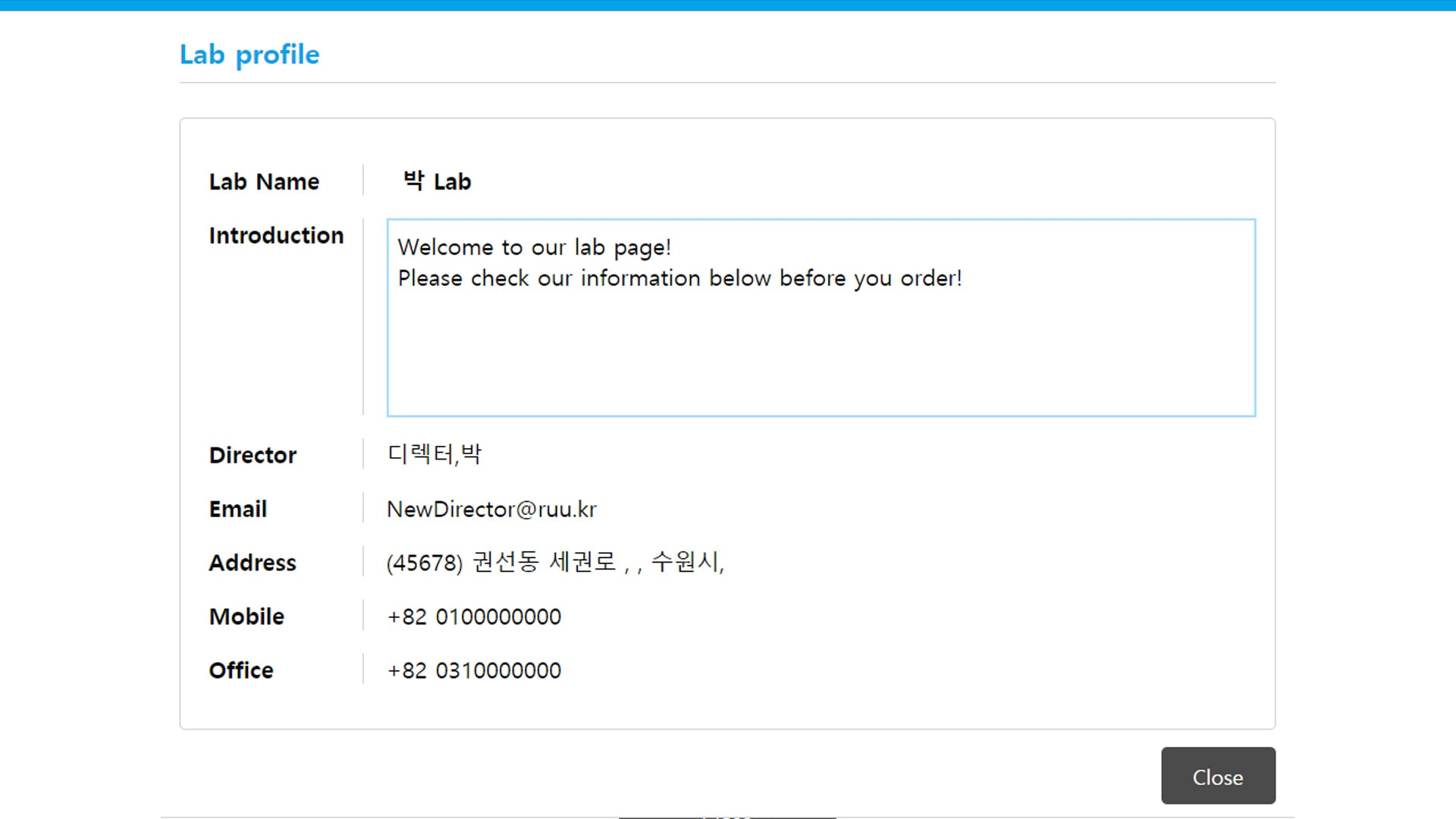 Lab profile popup