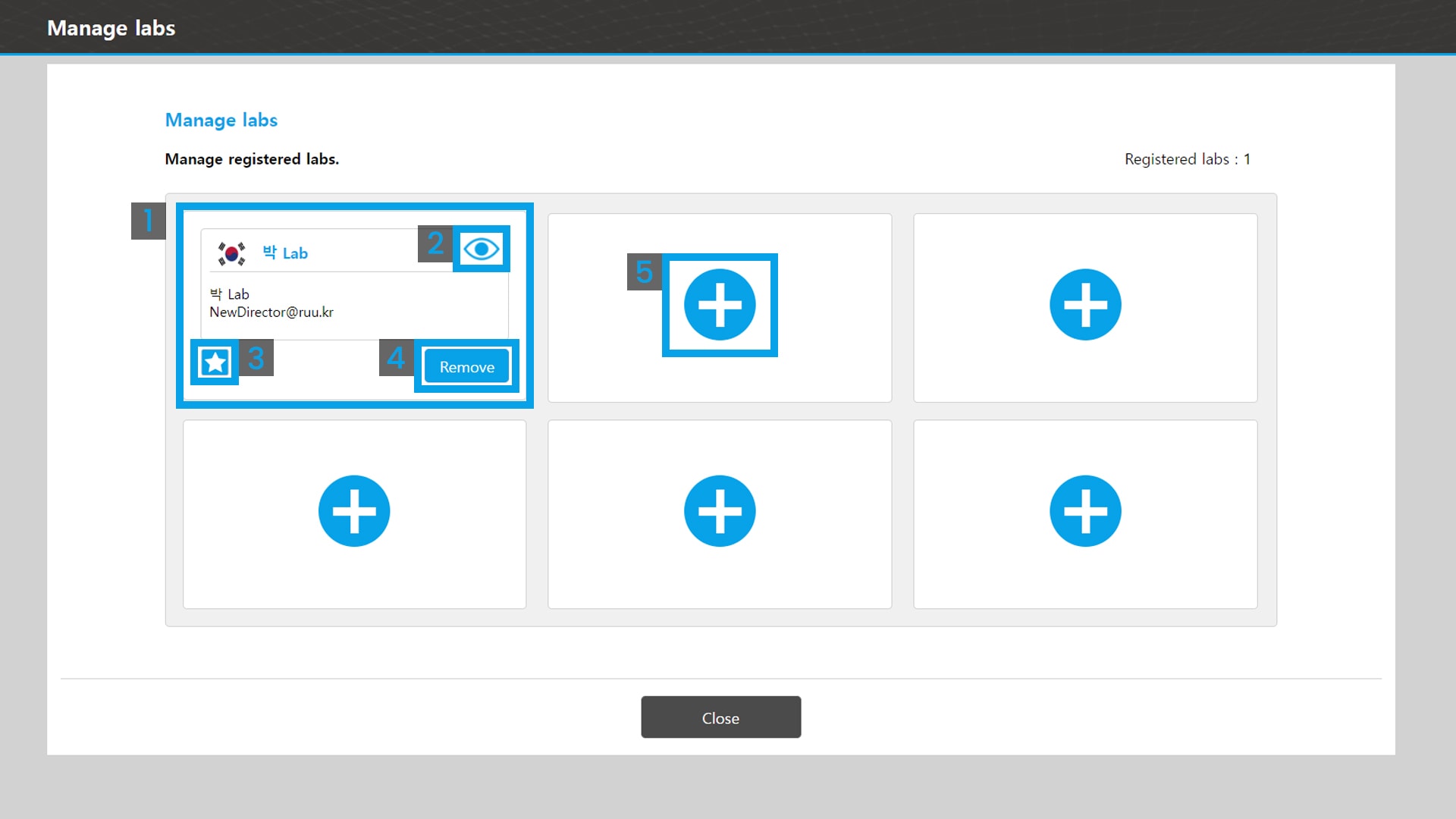 Manage labs screen