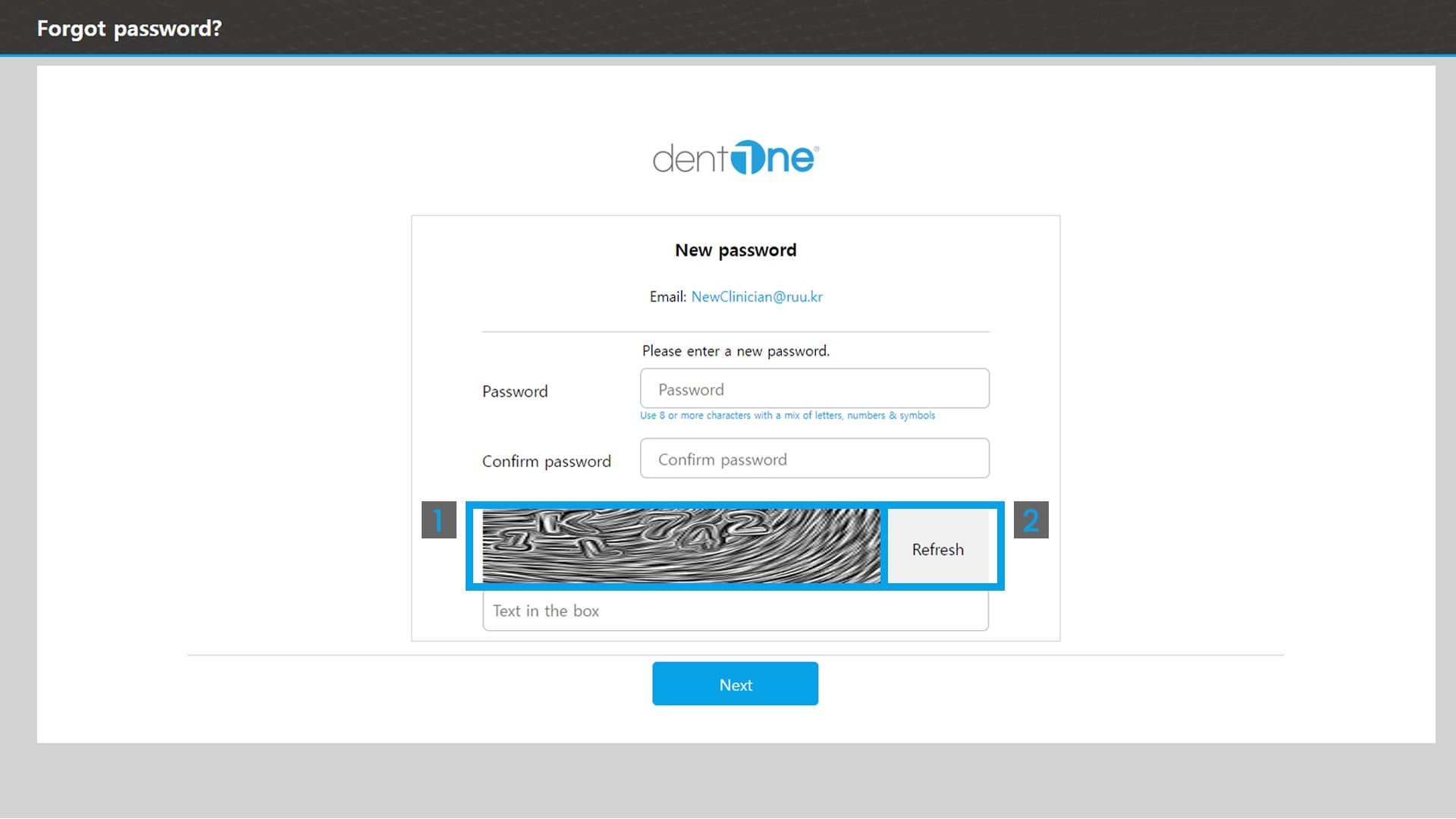 Forgot password screen